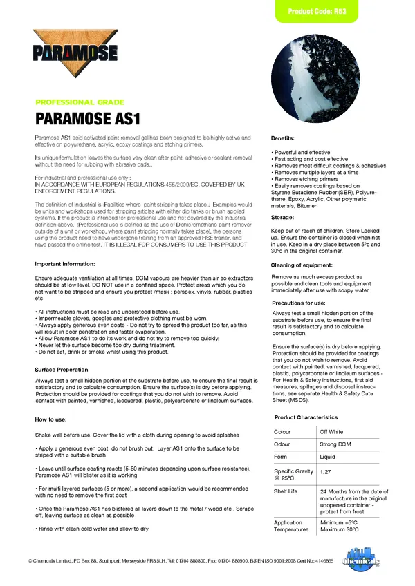 Paramose AS1 Industrial Datasheet PDF 